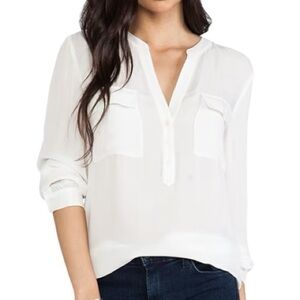 Joie Women’s Size M Ivory Cream Pauline Silk Henley Long Sleeve Shirt Blouse